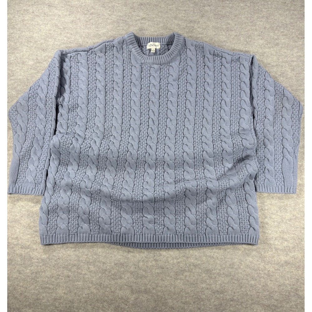 52seven Mens Cable Knit Crewneck Sweater Blue Long Sleeve Size Large